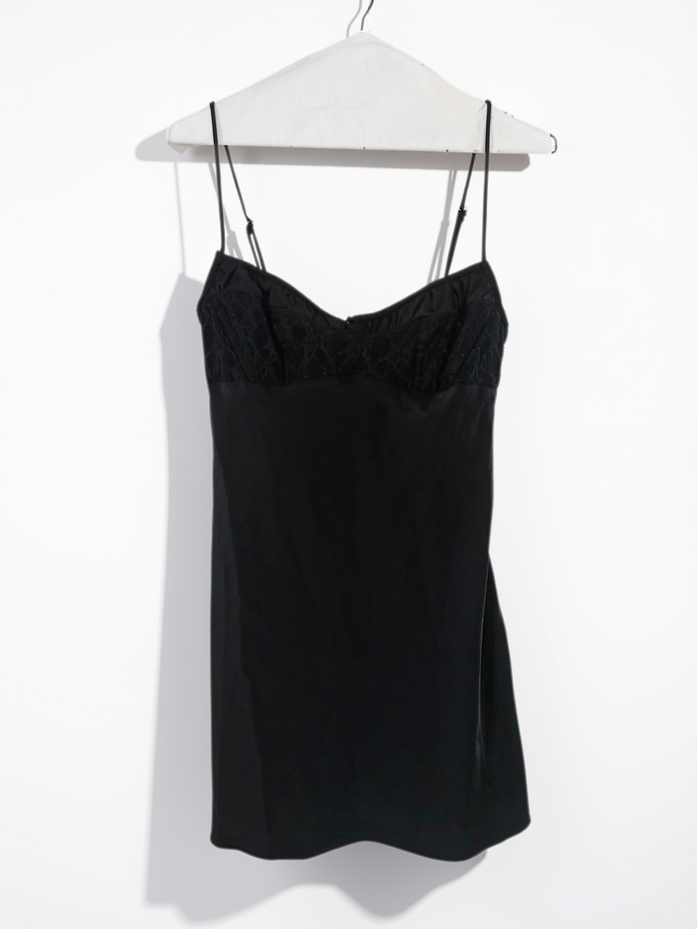 Black Lace-Accented Slip Dress